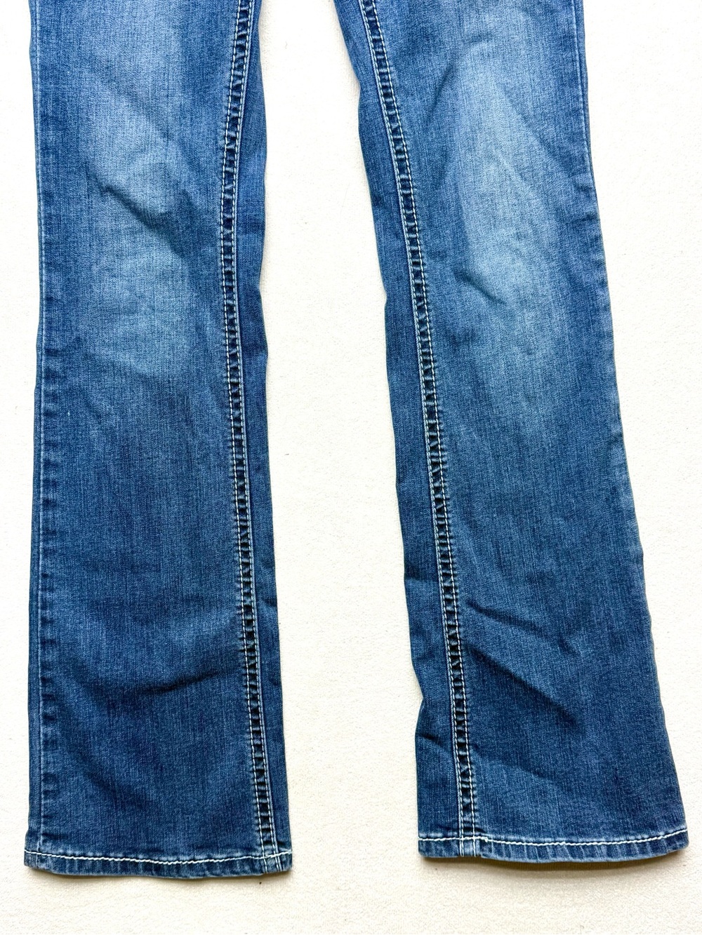 Grace in LA Medium Blue Bootcut Jeans with Beaded Pocket Accents - Picture 3 of 10